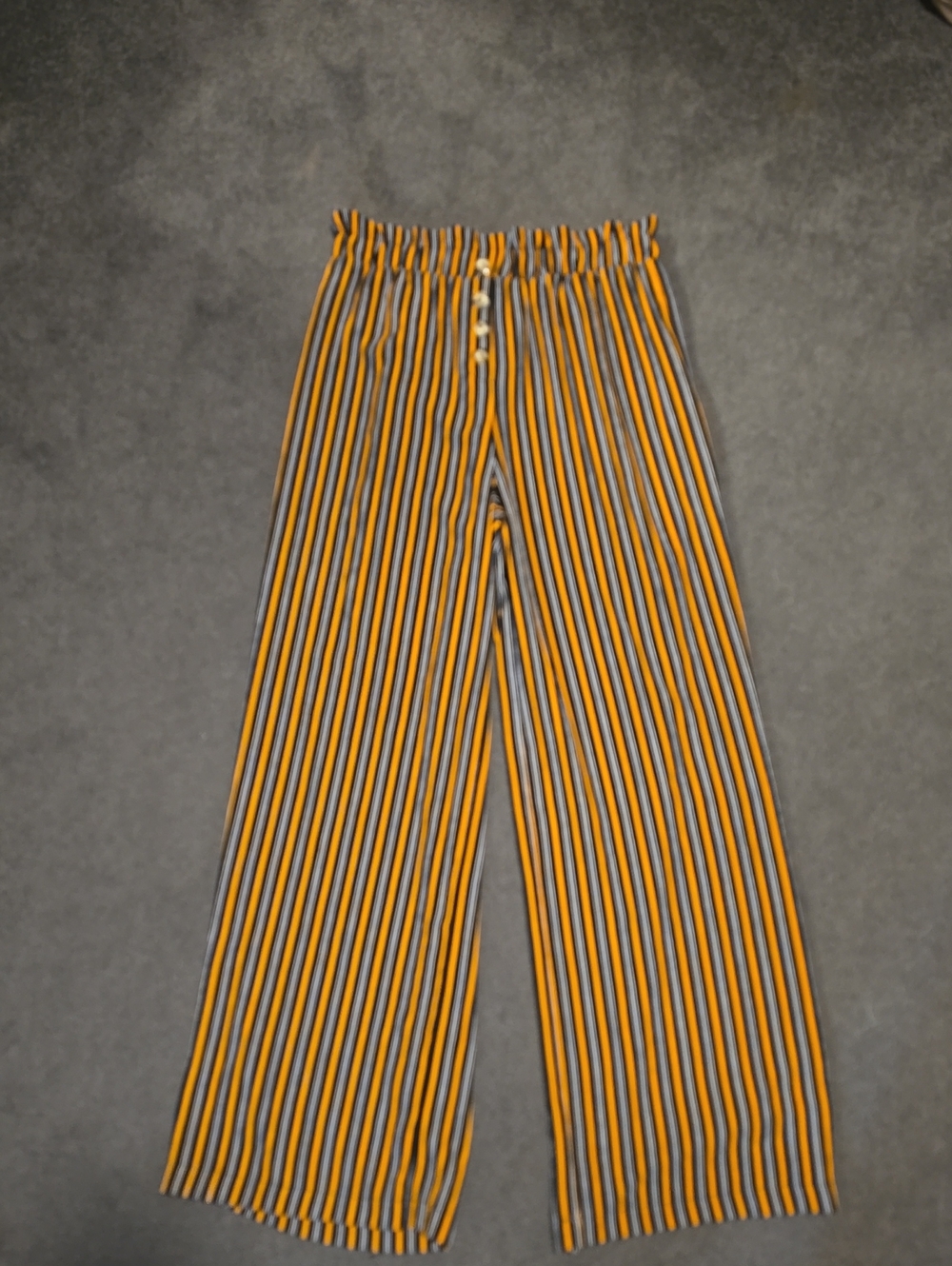 Must Have Black, Yellow & White Vertical Stripe Elastic Waist Pants